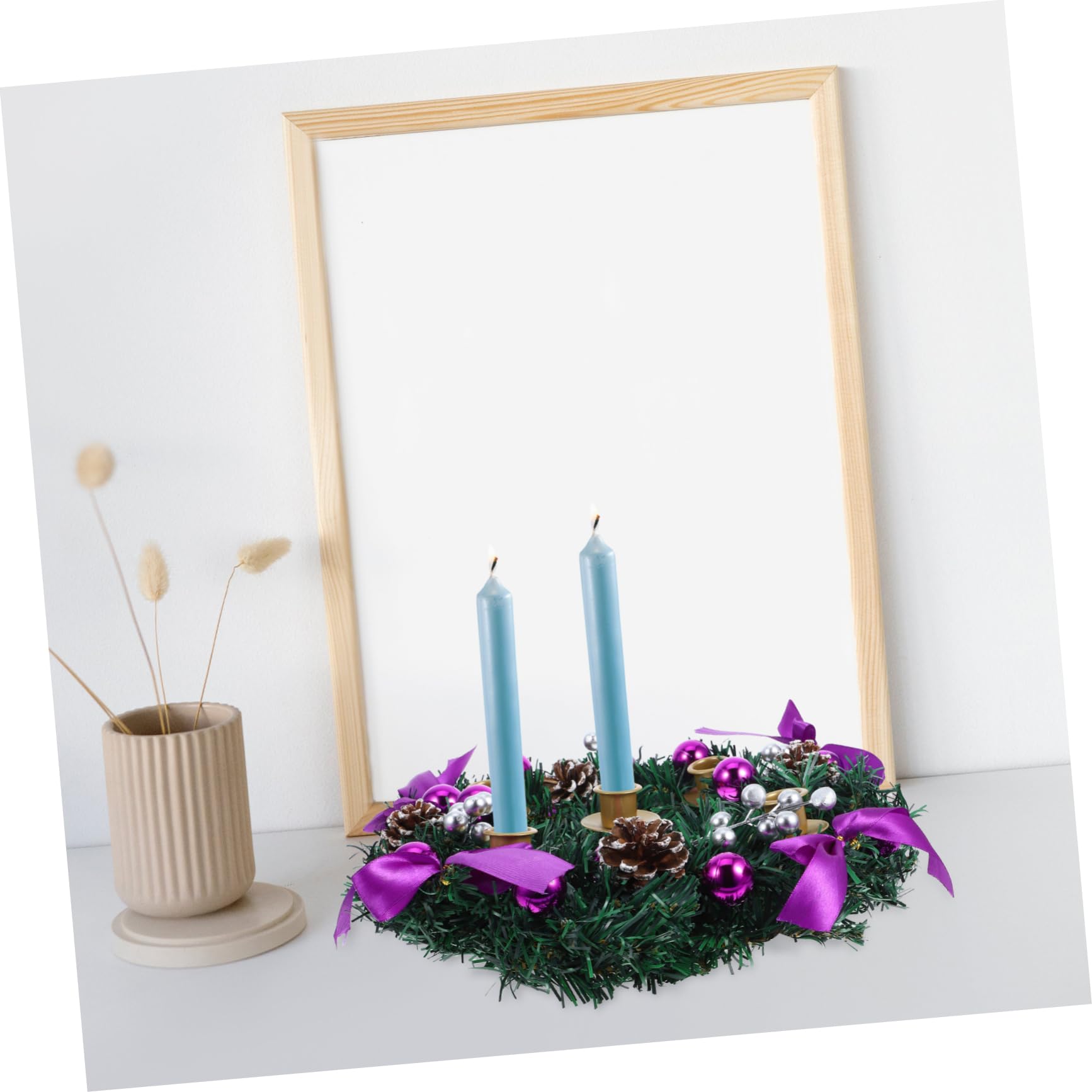 Cabilock Candelabro de Adviento Navideño Centro de Mesa con Velas Decoración para Temporada Portavelas de Adviento Guirnalda Artificial con Velas