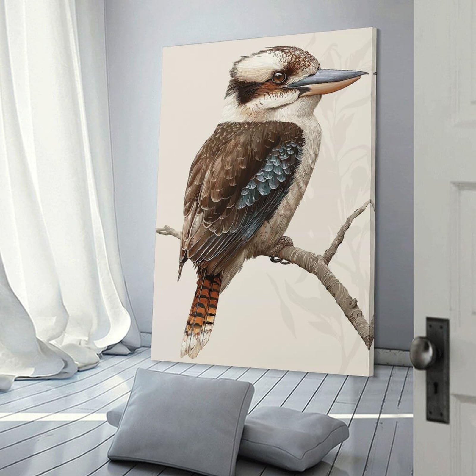 Junmoney Kookaburra Bird Wall Art Print, 24x36inch(60x90cm), for Front Hall, Corridor Or Welcome Spaces, Wall Decor to Refresh Empty Corners