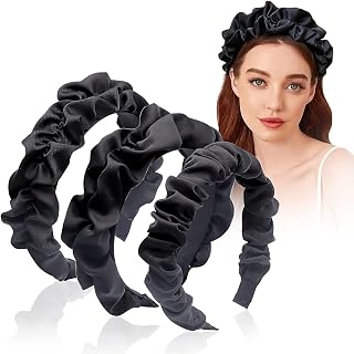 3pcs Faixas de cetim com babados, Faixas de cabeça pretas, Faixas de moda feminina para lavar o rosto, Maquiagem, Faixas de cuidados com a pele Acessórios de cabelo - 3 estilos