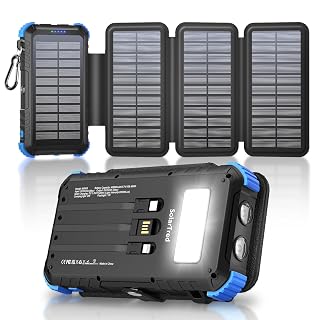 Solar Power Bank 45800mAh with 4 Panels, Portable Solar Charger with Build-in 3 Cables for iPhone, USB C in/Output 15W Fast Charging External Battery Pack with Flashlight & Camping Light - Amazon product rated Grade A