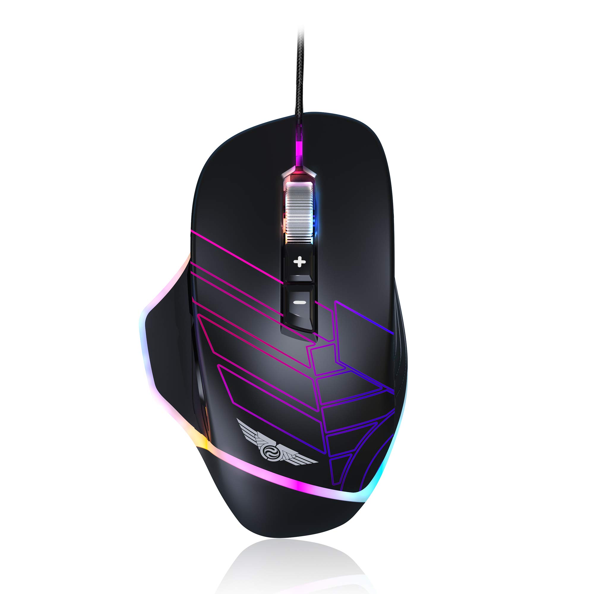 Newmen GX7 RGB Backlit Wired Black Gaming Mouse, 8 Programmable Buttons Adjustable 5 DPI up to 6200 Mice,Optical Sensor with Ergonomic Lightweight Design for PC Computer Gamer