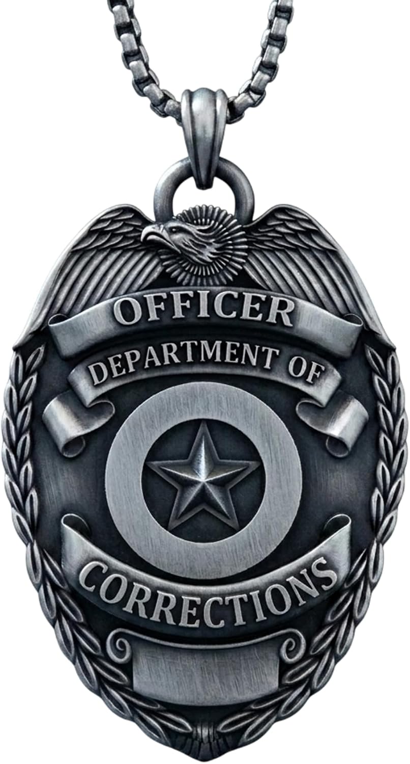 Elegant 925 Sterling Silver Department of Corrections Badge Necklace - Handcrafted Symbol of Justice and Service