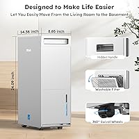 Vista 7 de Deshumidificador con certificado Energy Star para 5000 sq. ft., máx. 12.5 gal, estándar: 8.75 gal, con manguera de drenaje, con control inteligente