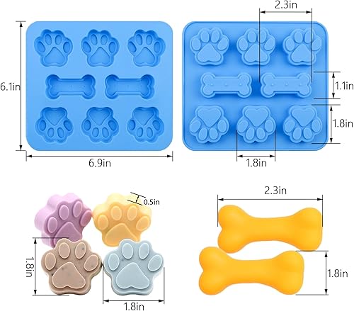 Miniatura 9 de Lukinuo Moldes de silicona para patas y huesos de perro 4 piezas de moldes de silicona para hornear golosinas para cachorros cubitos de helado
