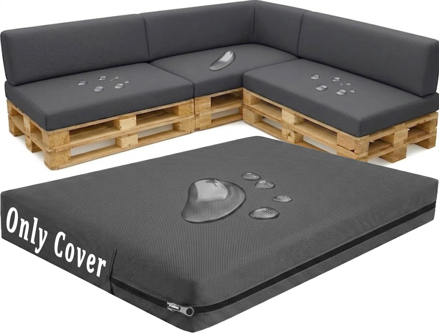 Housse de Coussin pour Palette de Rechange 120×60 120×80 120×40, Revêtement Extérieur Imperméable pour Canapé de Jardin, Assise et Dossier Incliné avec Zip Invisible, DIY(Gris,Seat 70x120cm)