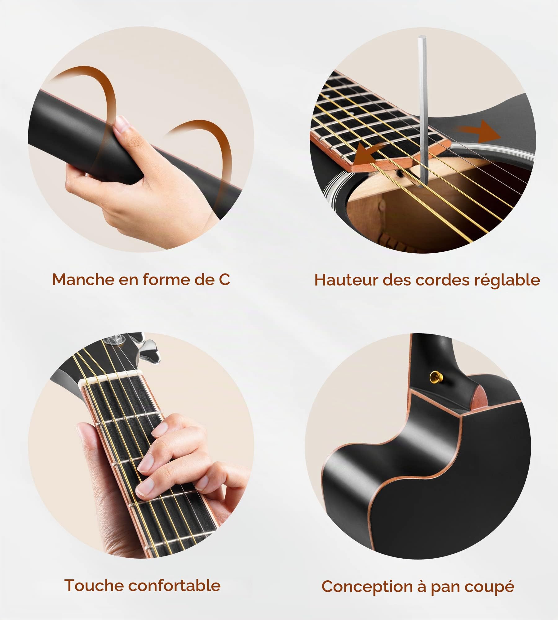 Vangoa 4/4 Guitare Électro-acoustique 41 pouces 4 Bandes EQ Pan Coupé Guitare Électrique Acoustique Adulte Pleine Taille avec Kits pour Débutants, Noir