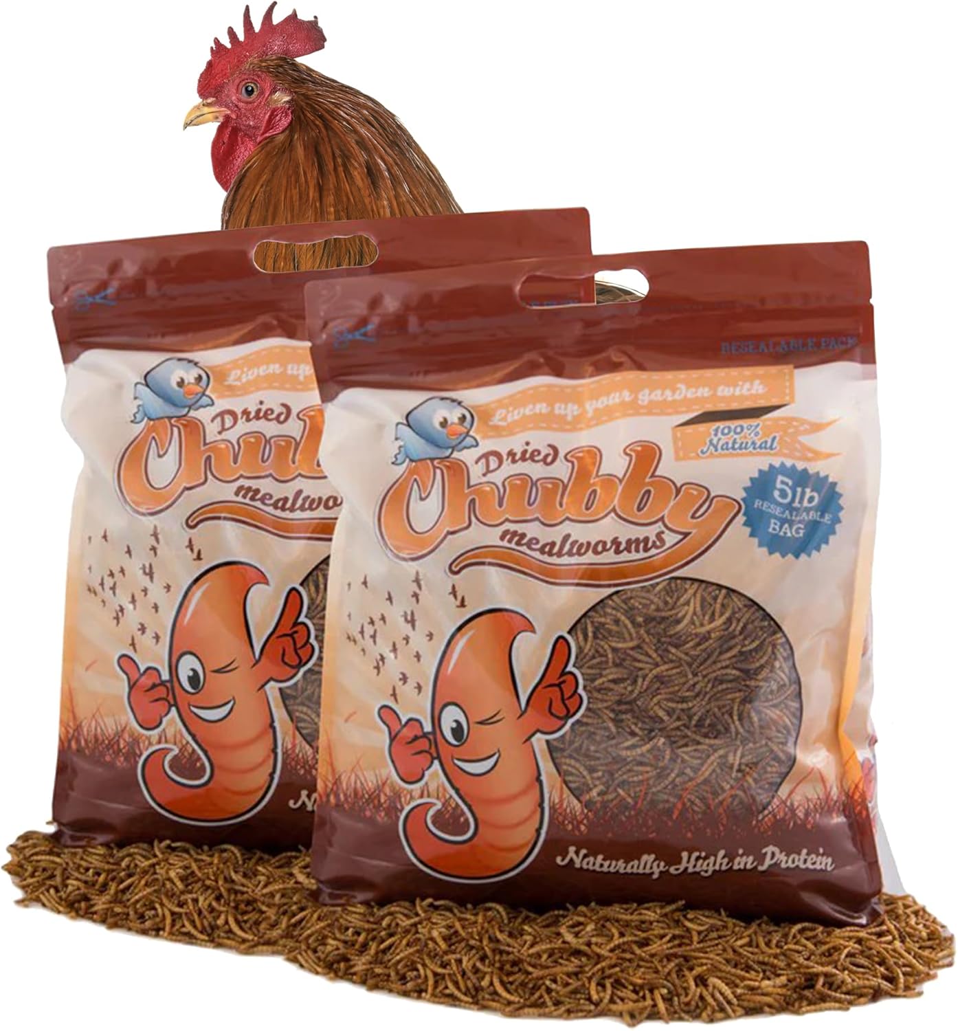 Chubby Dried Mealworms High-Protein Non-GMO Treats for Chickens, Ducks, Wild Birds & Backyard Pets