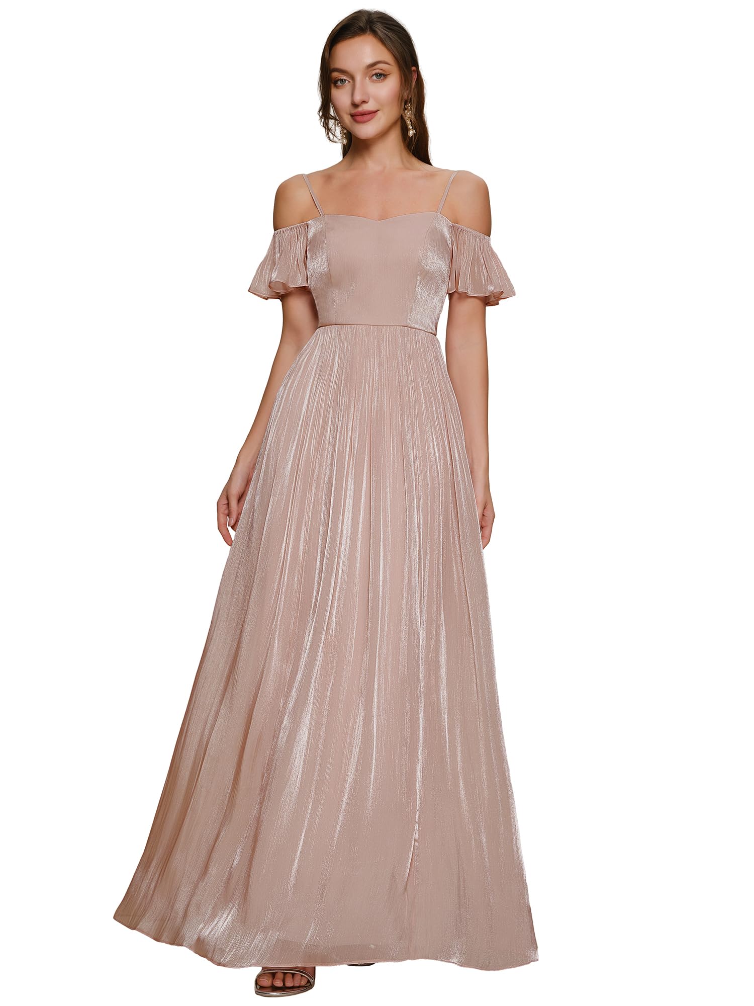 Ever-Pretty Abito Cerimonia Donna Collo a Bateau Maniche Corte Sea-Island Filament Fabrics Maxi Gonna Svasata EE02804