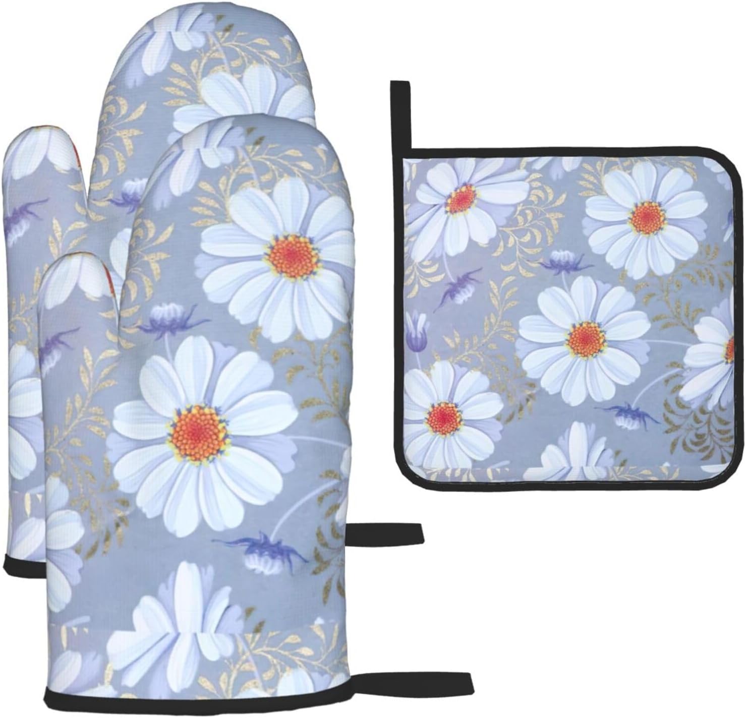 Daisy Blue. Print Heat Resistant Microwave Gloves, Used for Baking, Cooking, and Fashion Kitchen Essentials