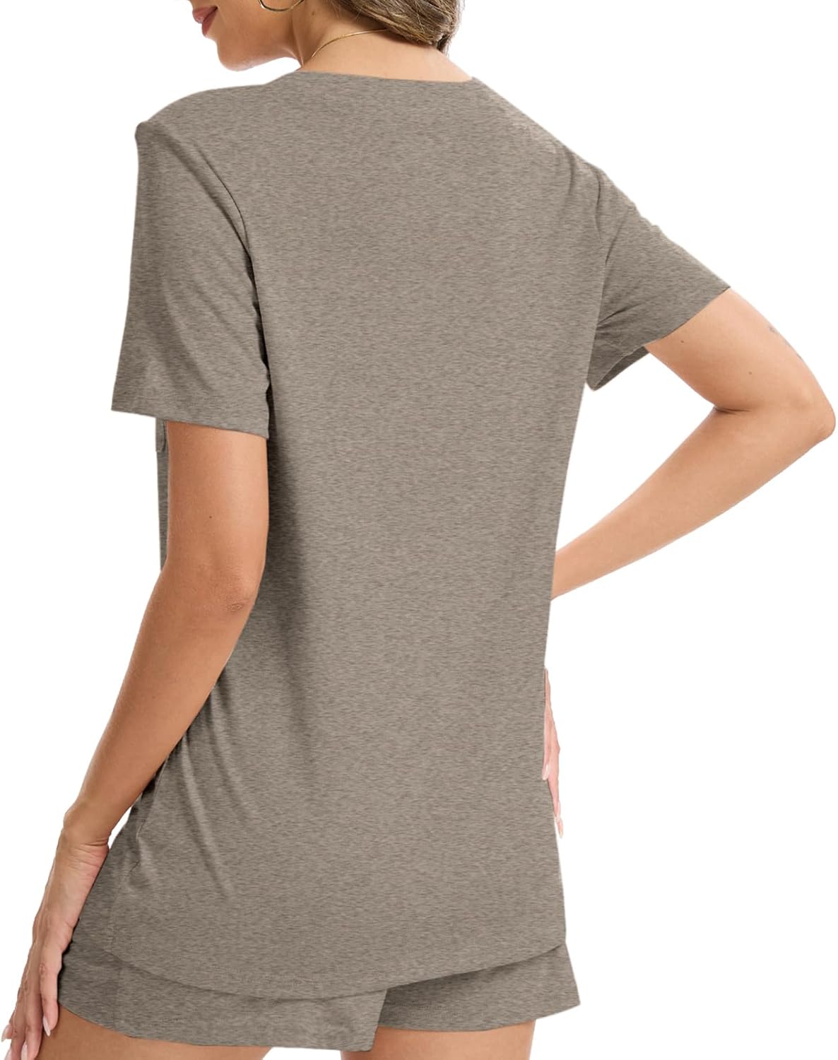 Women's 2 Piece V Neck Pajamas Sets with Pockets Lightweight Lounge Casual Sleepwear Tshirt Shorts - Image 3
