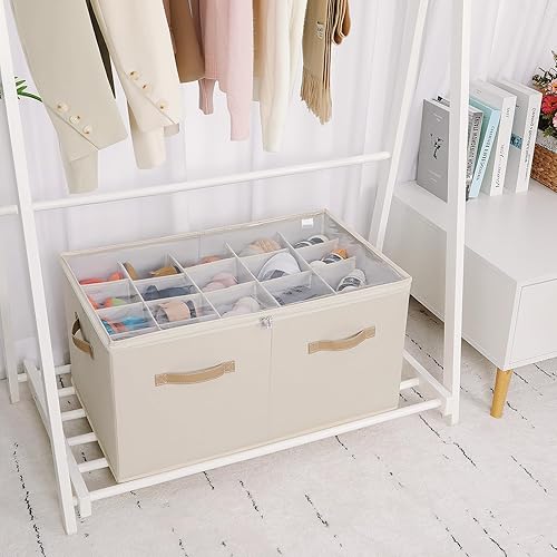 Miniatura 6 de Organizador de zapatos para armario, caja de zapatos plegable con divisores ajustables y cubierta transparente, gabinete organizador de