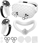 Ensemble de Housses en Silicone Compatible avec les Accessoires Meta/Oculus Quest 3s, Housse de Visage en Silicone, Housse de Prise en Main des Contrôleurs, Housse de Coque VR, Housse de Lentille Protectrice, Protecteur de Lentille de Caméra, Peau pour Quest 3s (Noir)
