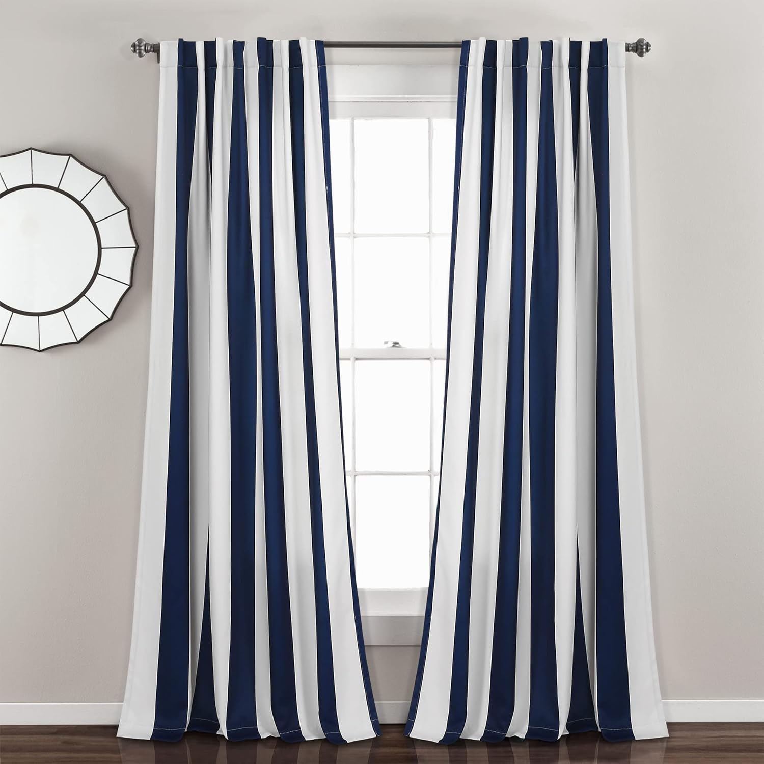Lush Decor Wilbur Stripe Light Filtering Window Curtain Panels Pair 52" W x 84" L Navy - Striped Curtains for Living Room - Coastal Décor