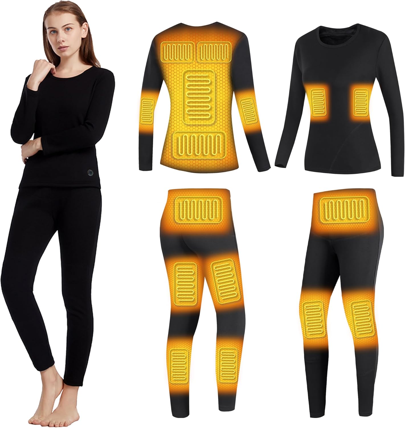 Heating Underwears Set, Women Thermal Long John Set Outdoor Sport Heated Shirt and Pant for Hunting,Motorcycle