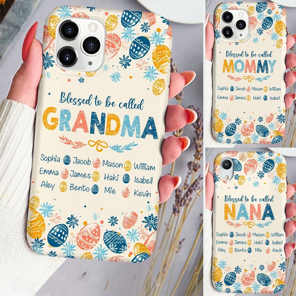 Godashop Blessed to be Called Grandma Easter Day Pattern Personalized Phone case, Gifts for Mother's Day Phone Case for Women, Grandma, Mama, Nana, Birthday Day Gift