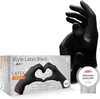 AMPRI Latexhandschuhe, schwarz, 100 Stück/Box, Größe L, puderfrei, Style Latex Black: Latex Einweghandschuhe in den Größen XS, S, M, L, XL