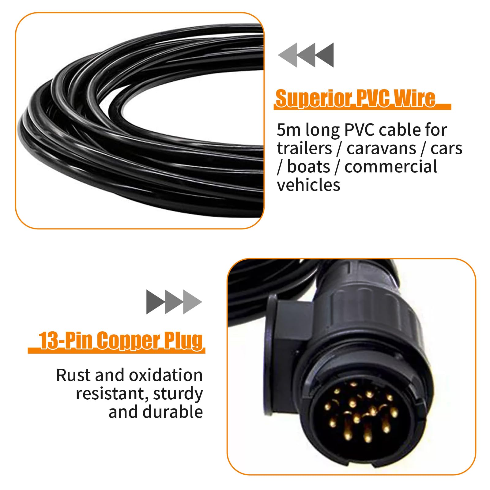 Connettore Cablaggio Spina Rimorchio 13 Poli, Cavo Rimorchio Agricolo 5M TM1007 con 2x Attacco Baionetta 5 Core, Cavi Prolunga PVC per Illuminazione Luci Posteriori, Camion, Caravan, Trattori, Auto