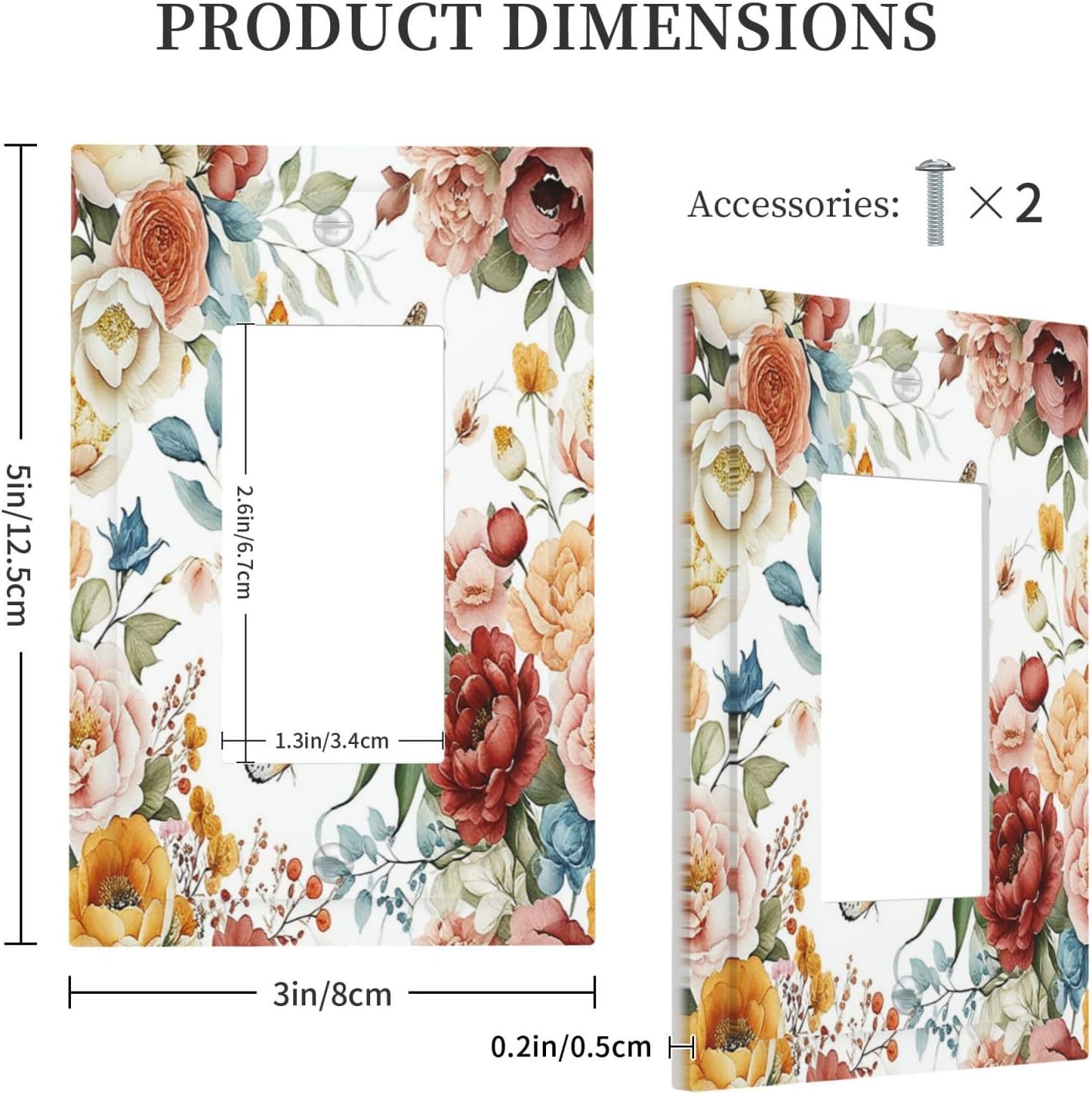 Rustic Style Colorful Peony Butterfly Dragonfly Decorative Outlet Covers 1 Gang Single Rocker Wall Plates Gfci Faceplate Light Switch Cover Plate for Bedroom Living Room Decor