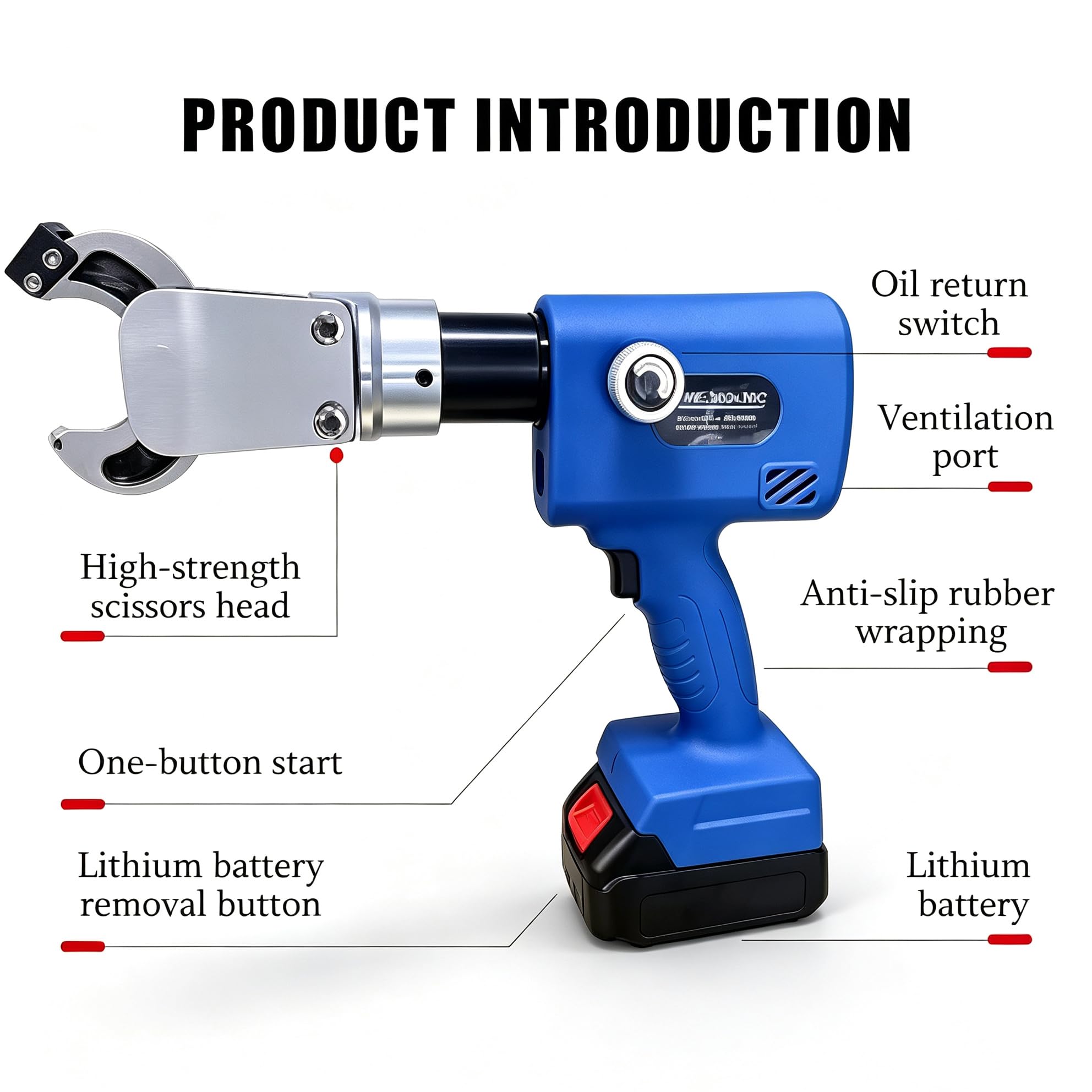 Cortacables Eléctrico Inalámbrico 80 Kn Con Kit Cizalla Hidráulica,30MM | Cabezal giratorio 360° con 2 baterías 2,5 Ah para electricistas Para cortar cables de cobre y aluminio