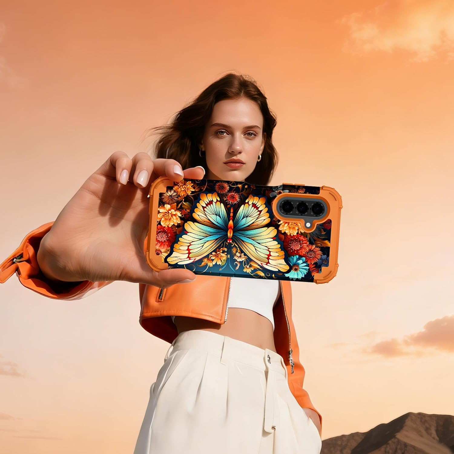 Hocase for Samsung Galaxy A26 5G Case, Butterfly in Orange