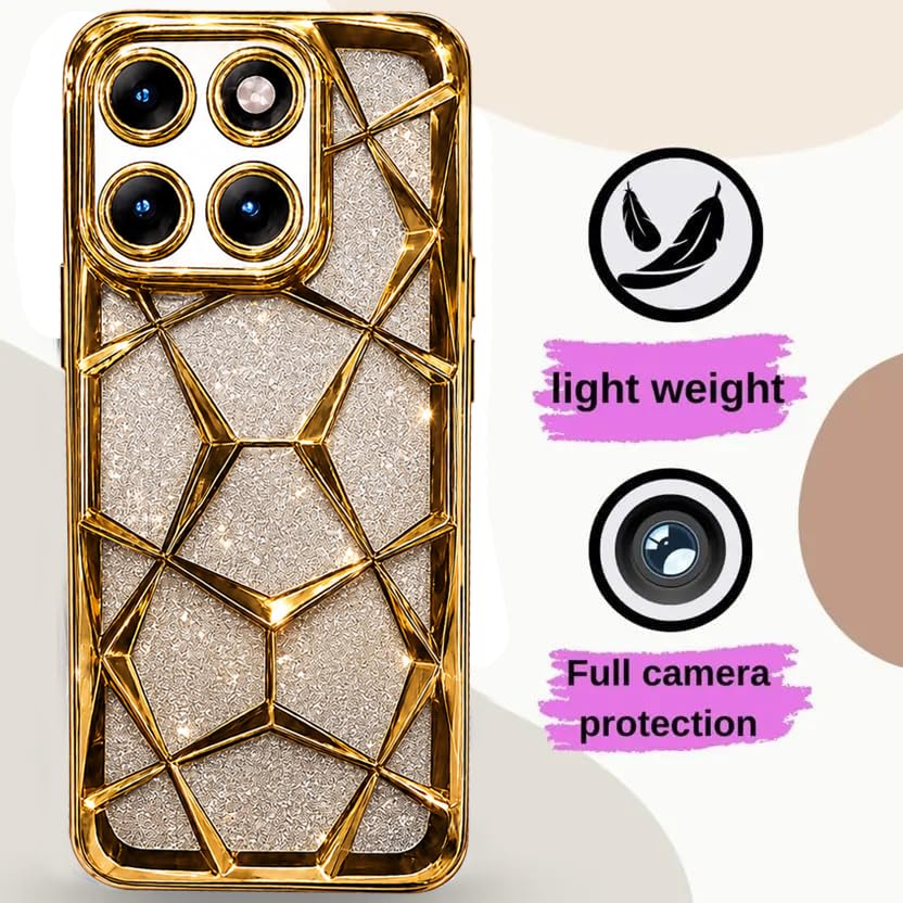 Image of VONZEE Gradient Glitter Case for Moto Edge 70 Fusion, Luxury Electroplated 3D Cube, Diamond Bling Shiny Soft TPU Clear Shockproof Women Girls Protective Phone Cover (Rose Gold)