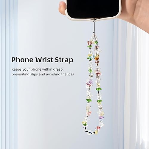 Miniatura 3 de Correa con cuentas para teléfono, correa de cuarzo curativo para teléfono, hecha a mano, piedra natural, versátil, antipérdida, cadena de teléfono