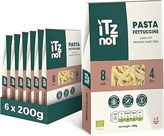 jusT Fettuccine (Pack of 6, 200g Each) Ready Cooked, Shirataki, Moyu, Konjac Plant Fibre Pasta, Low Carb, & No Added Preservatives, Healthy, Gluten Free, Gut Health. 100% Natural