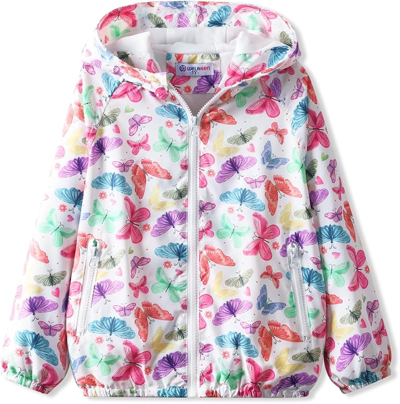 WELAKEN lightweight Jacket for Girls Kids & Toddler II Girls' Print Water-resistant Jacket
