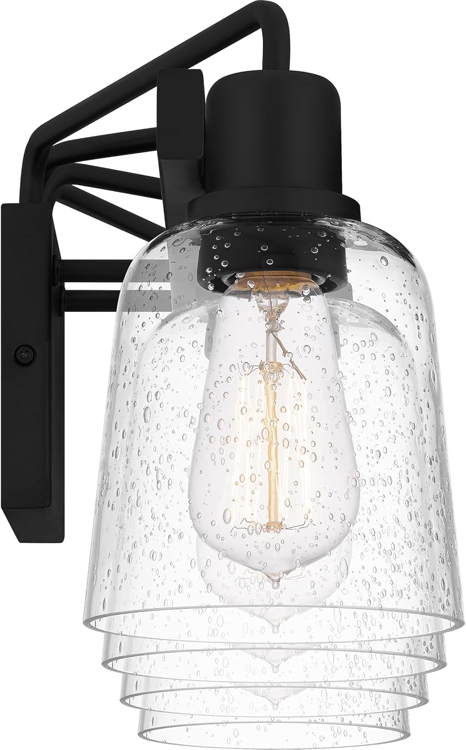Quoizel Lydia Bath Vanity Lights, 34 Inch 4-Light Matte Black Lighting Fixtures Over Mirror, Clear Seedy Glass, Transitional Modern Wall Mount Light for Bathroom, Dresser or Sink