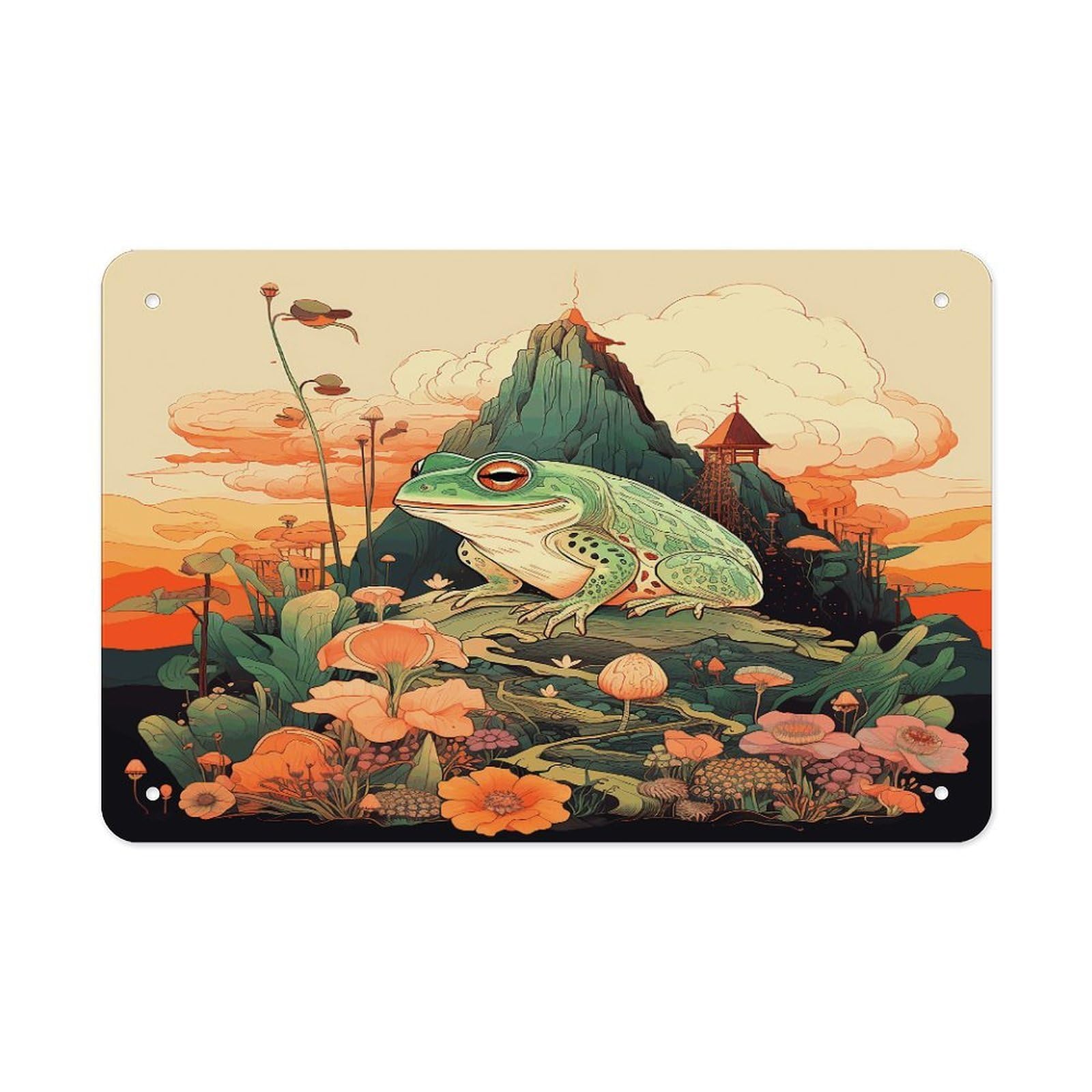 Fekiloot Style Frog On Mountain Metal Signs Wall Art Tin Sign