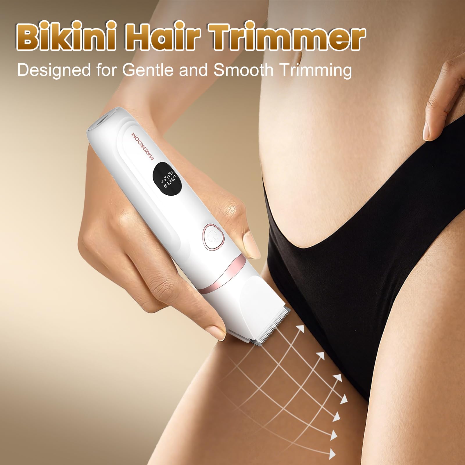 MAXGROOM Rasoir Electrique Femme, 3 en 1 Tondeuse Intime Femme Humide/Sec, Rasoir Électrique avec Affichage LED, Lame Céramique & 4 Peines, Épilateur Électrique pour Visage, Maillot, Aisselles, Jambes