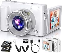 Vista 8 de Cámara digital 4K para enfoque automático de fotografía, cámara de video de 48 MP para YouTube con tarjeta SD, 2 baterías, cámara compacta de viaje