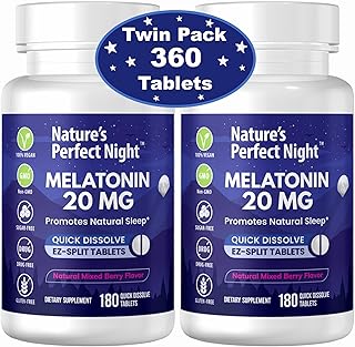 Nature's Perfect Night | Melatonin 20mg | 180 Quick Dissolve Tablets, 2-Pack | Natural Mixed Berry Flavor |High Potency | Sugar Free | Vegan | Gluten Free | 2 Count