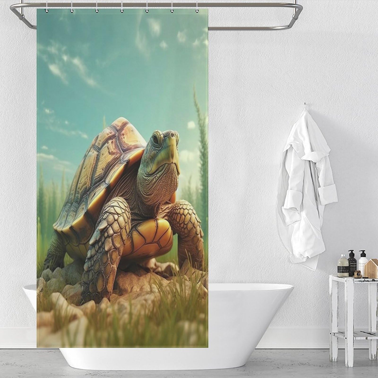 Rideau de douche tortue tissu imperméable polyester lavable pour baignoire 92x183cm