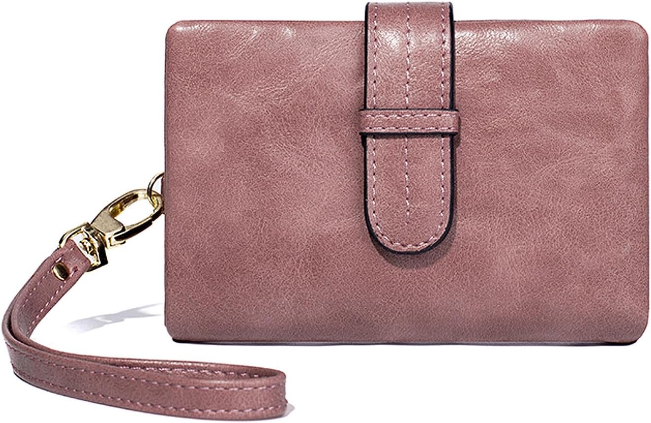 Wallets for Women Small Leather Rfid Ladies Wallets Bifold Medium Billfolds for Women Compact Trifold Wristlet with Wrist Strap Coin purse Card holder (Green)