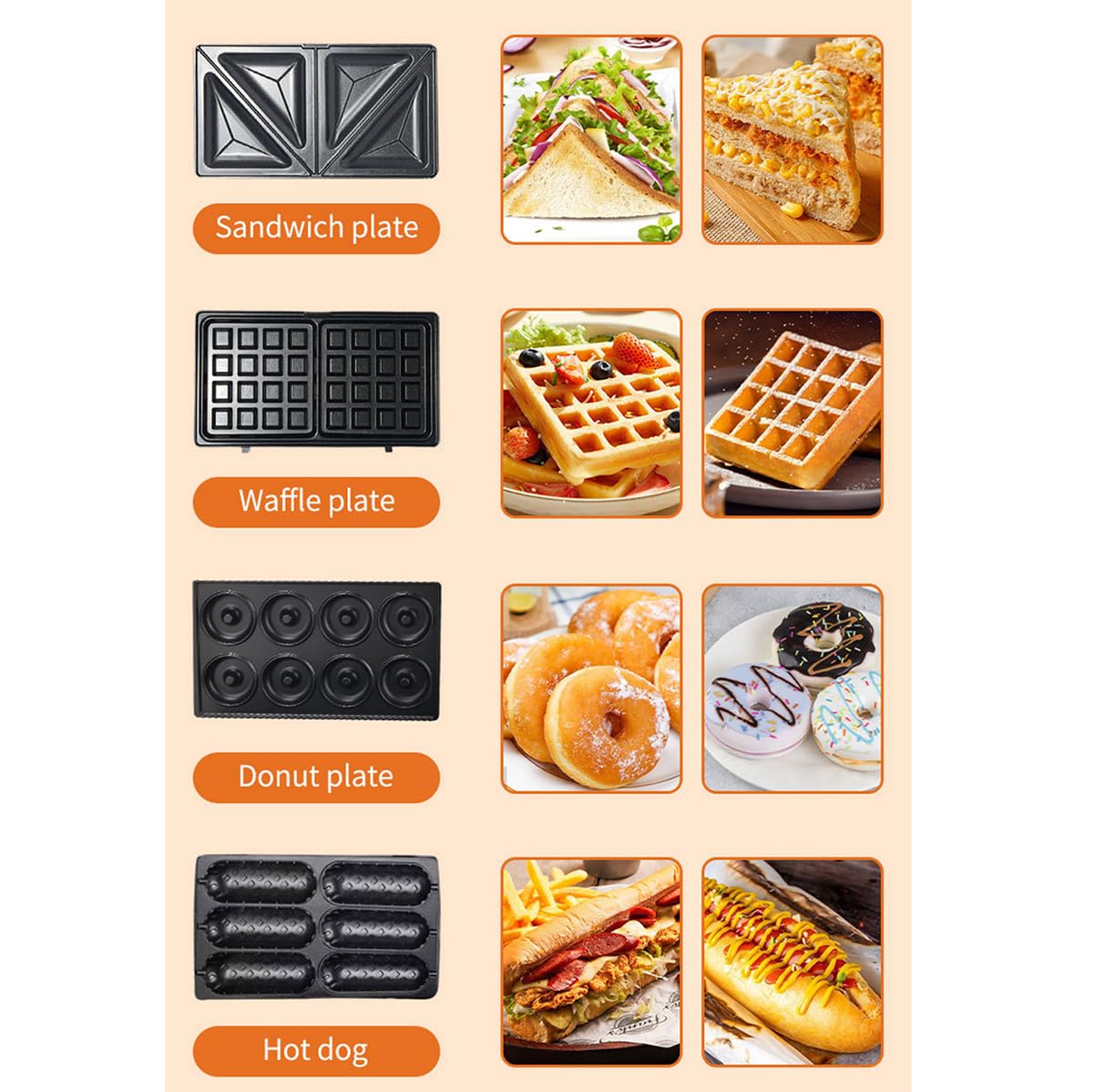 Sandwichera Multifunción, con 8 Placas Antiadherentes Intercambiables Fácil de Limpiar, Máquina para Hacer Paninis o Grill, Diseño Compacto que Ahorra Espacio, Potente Plancha de 750W