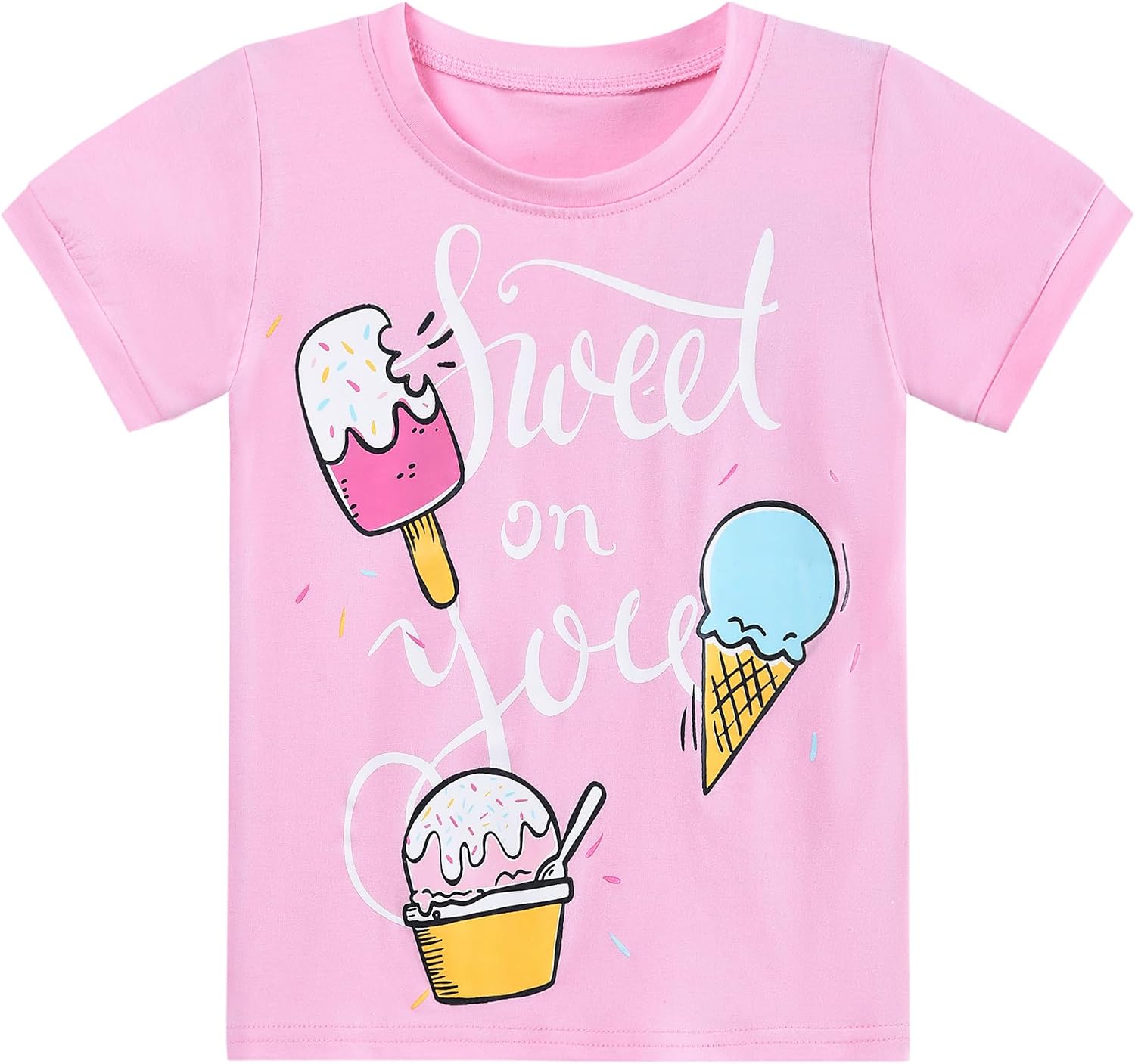 DDSOL Toddler Girls Pajamas Kids Summer Sleepwear Sets 2 Pieces Jammies Crew Neck for 2-7 Years