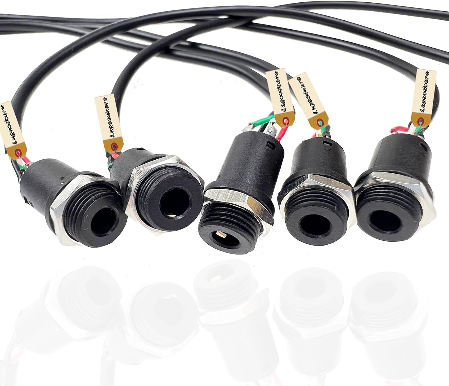 Lsgoodcare 10Pcs 3.5MM Mini Stereo Panel Mount Jack Connector with Wire, 3.5MM Headphone Audio Video Female Vertical Jack Socket Plug with Cable,Full Gold-Plated High Temperature 4 Channel