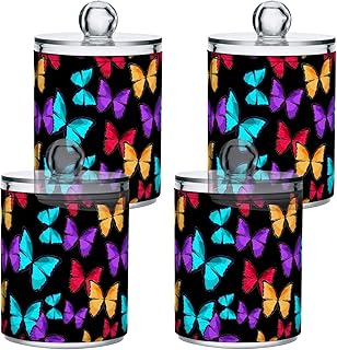2 Pack Qtip Holder Dispenser Butterfly Blue Morpho Monarch Apothecary Jars with Lids Plastic Acrylic Bathroom Vanity Countertop Canister Storage Organizer for Cotton Ball,Swabs,Pads,Floss