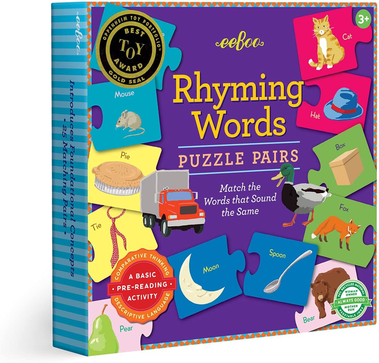 eeBoo: Rhyming Puzzle Pairs, Encourages Critical Thinking Skills in a Fun Way, Perfect for Ages 3 and up, Match The Words That Sound The Same