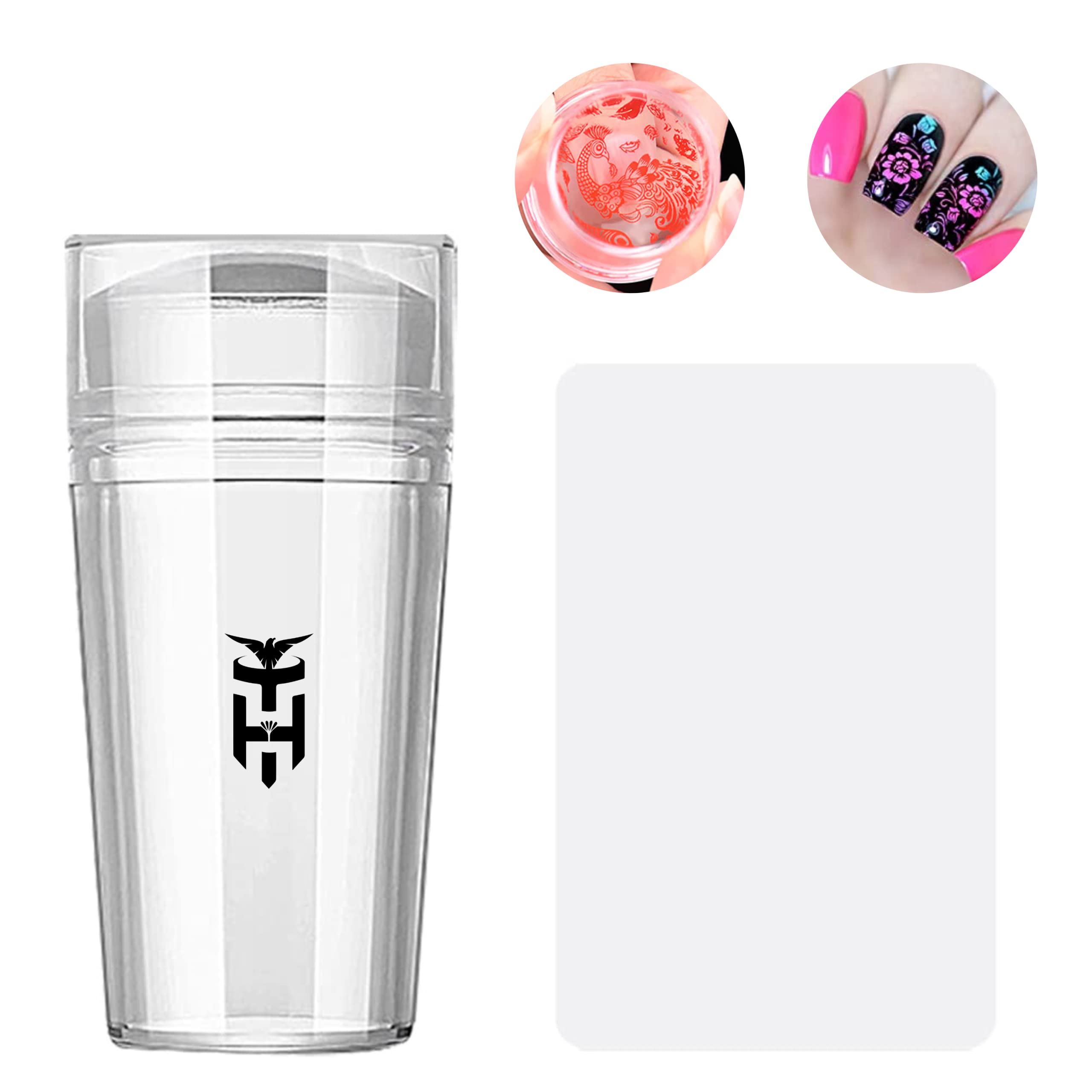 HEETINA Nail Art Stamper Stamping Jelly with Scraper & a Clear Silicone Transparent Visible Body Nail Stamper Head Kit No Misplacement for Salon Home Nail Art DIY Decor(Clear)