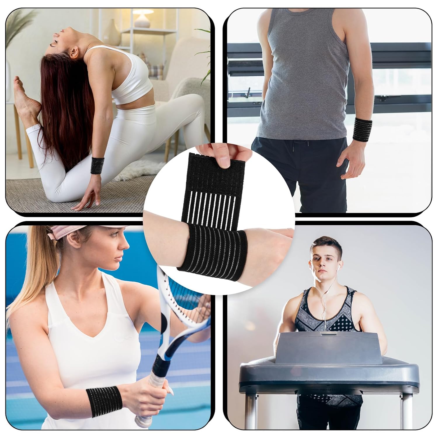 4 PCS Arm Wrist Wrap Elastic Support Band Compression Bandage Adjustable Wrist Strap Breathable Wrists Brace Relieves Wrists Pain for Men and Women Sport, Black