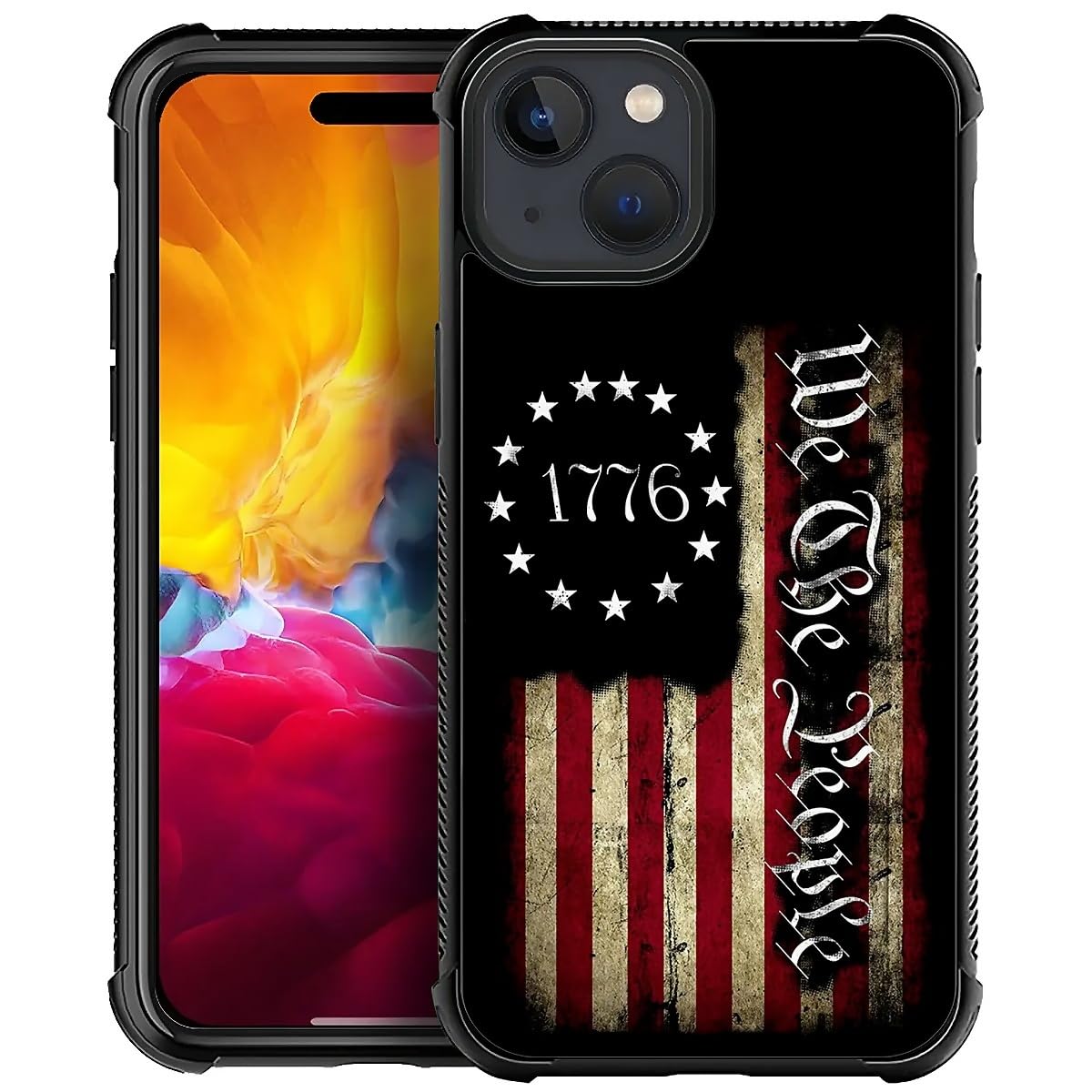 NONMY Phone Case Compatible with iPhone 15 Plus- Wireless Charging Compatible,SS American Classic Flag TPU Bumper and Hard PC Pattern Back Case