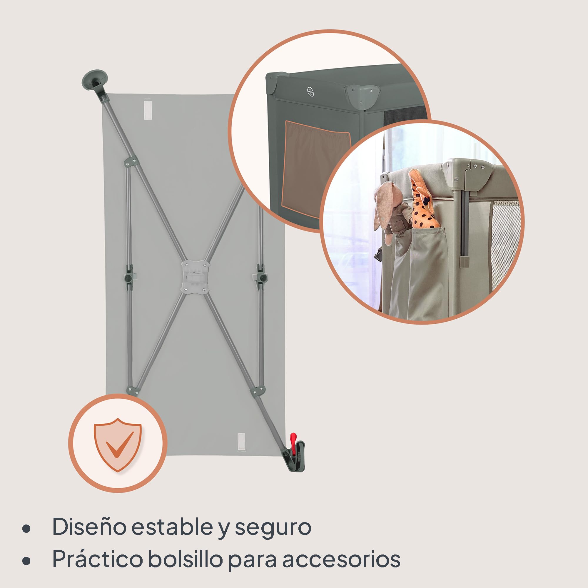 LIONELO ELLEN Cuna de viaje 3 en 1 de 0 a 3 años, Cuna Colecho para Recién Nacidos y Mayores hasta 15 kg, 2 Alturas de Colchón, Correas de Amarre, Entrada Lateral con Cremallera, 2 Ruedas Bolsa