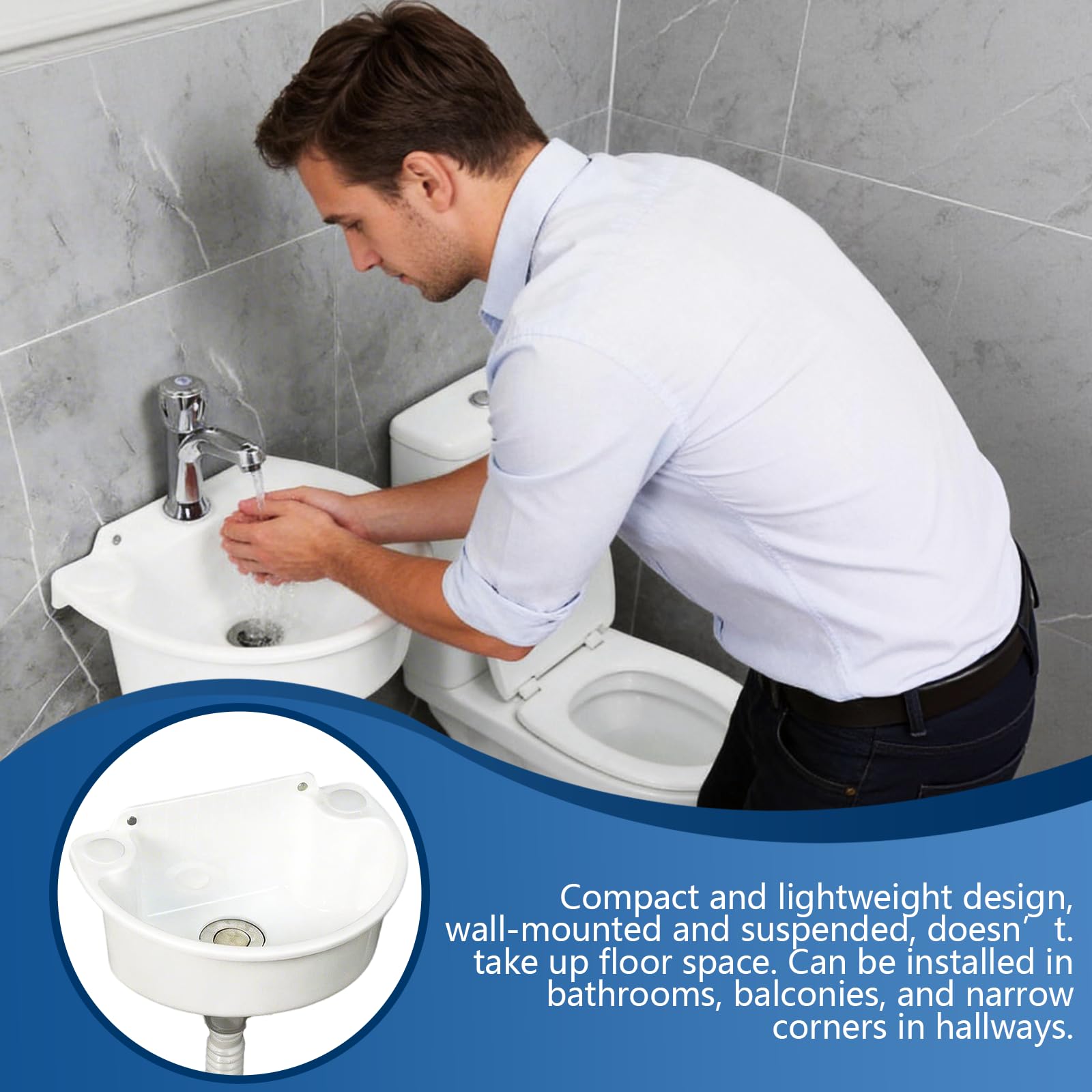 éVier Utilitaire En Plastique, Lavabo Mural Semi-Circulaire Pour Camping Avec Tuyau D'éVacuation De 75cm Gain De Place Pour Salles De Bain Wc InvitéS Jardins Camping Et Chantiers 29,5x21x10,5 Cm