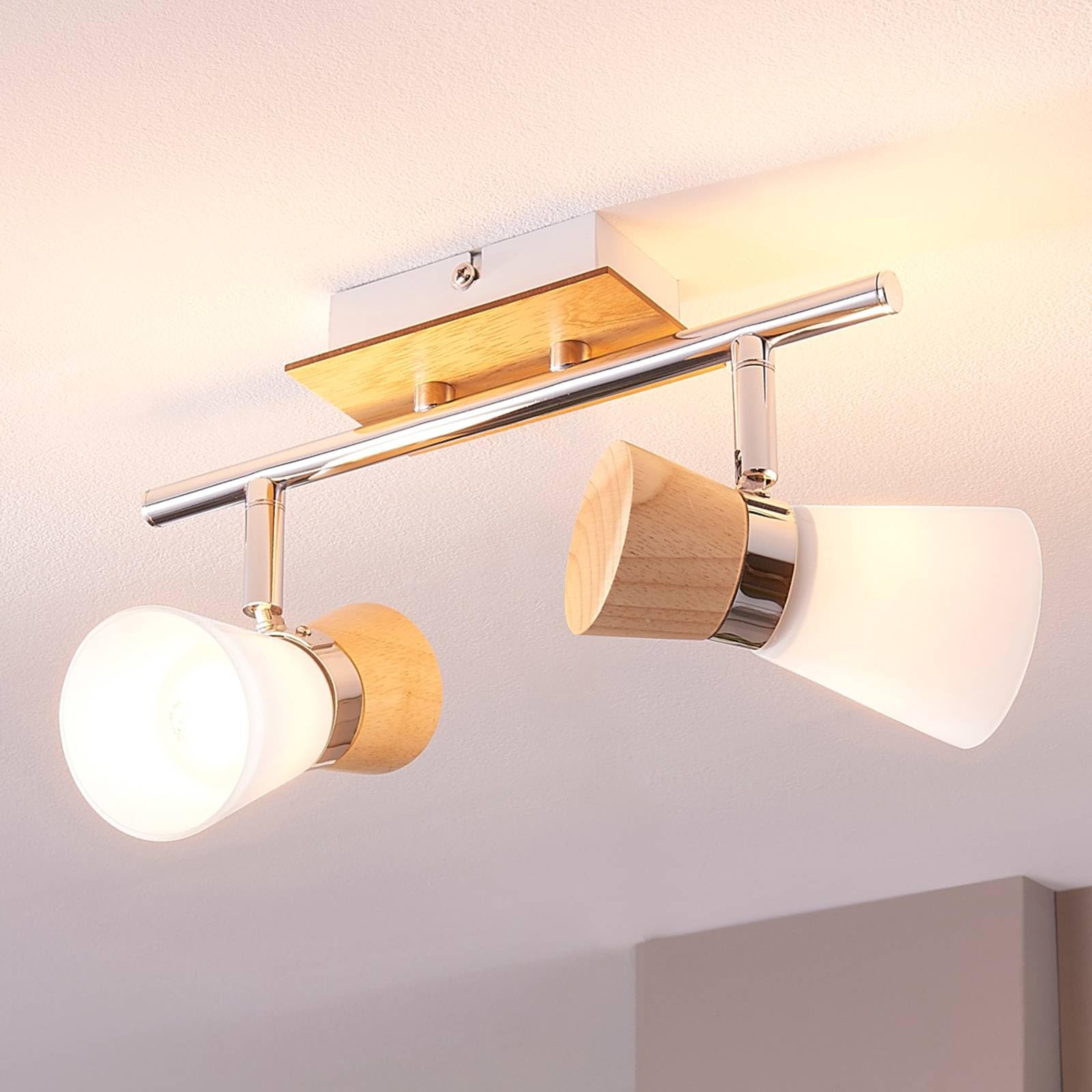Lámpara De Techo Lindby Tanju - Madera De Roble, 4 Luces E27, Estilo Tradicional