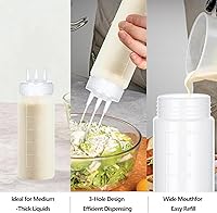 Vista 4 de Botella exprimible de 3 agujeros para salsas, botellas exprimibles de plástico para condimentos dispensadores de salsa de tomate para salsa