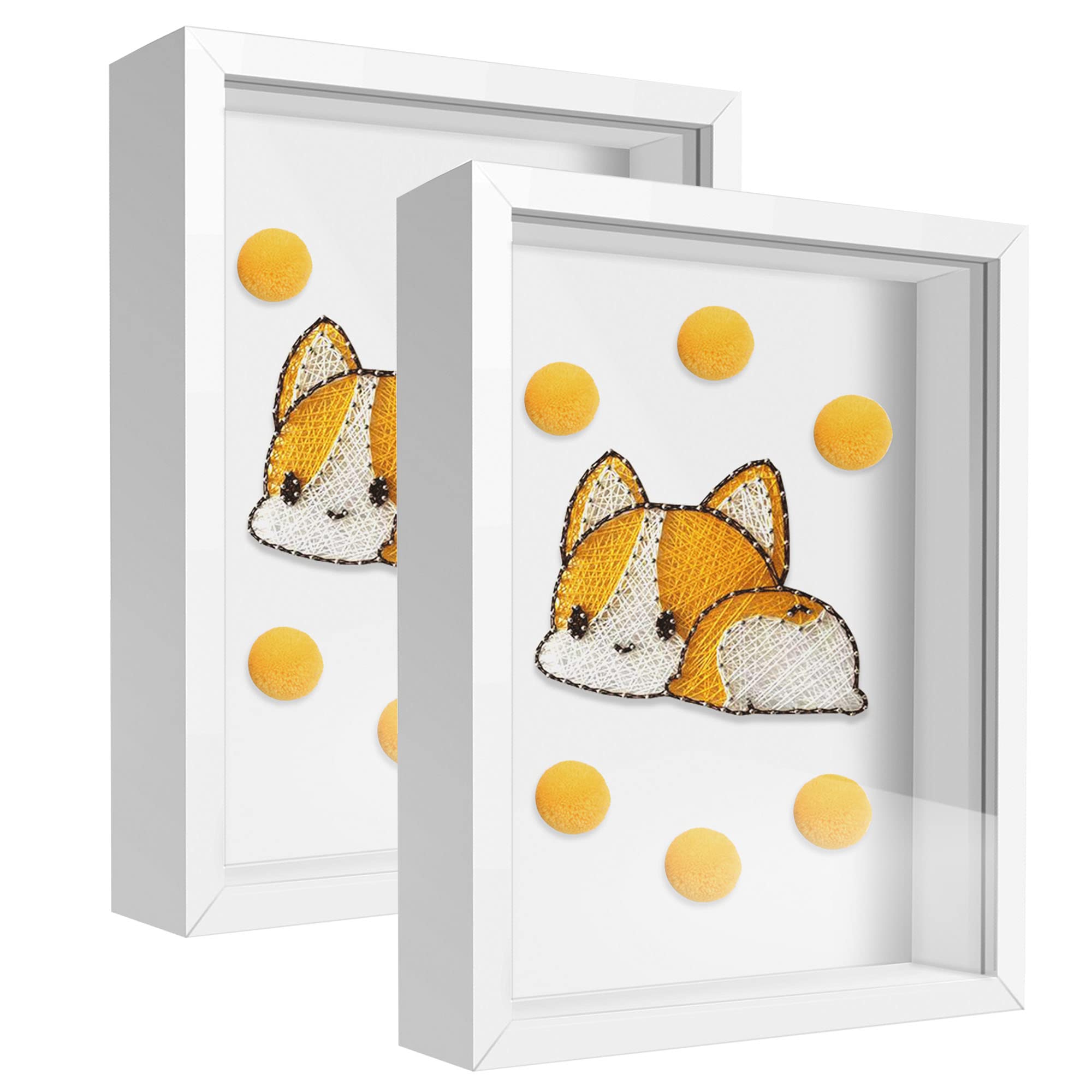 TouYinger 5x7 Small Shadow Box Frame Display Case, Display Case Box for Memorabilia, Medal, Wedding Memories, Crafts, Tickets and Photos (2Pcs-White, 5x7)