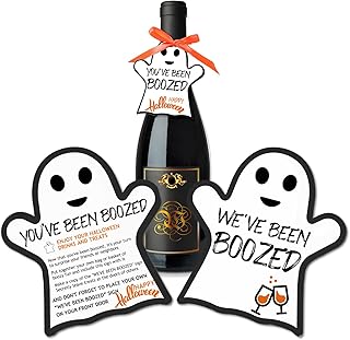 52 Pieces You've Been Booed Halloween Game We've Been Booed Halloween Sign Ghost Wine Bottle Labels Neighborhood Game for Halloween Party Decorations