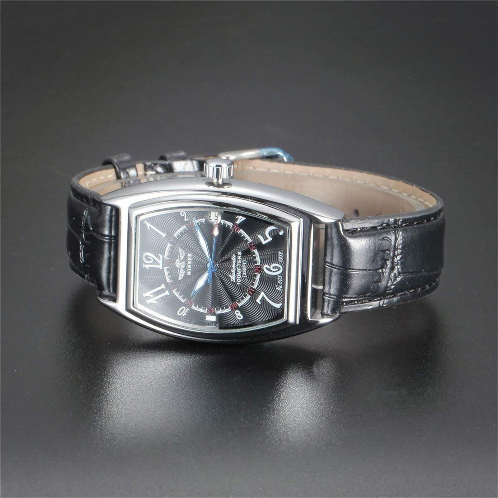 Reloj automático for hombre con función de fecha de marca superior | Reloj mecánico semiautomático informal con forma de barril Reloj de cuero negro